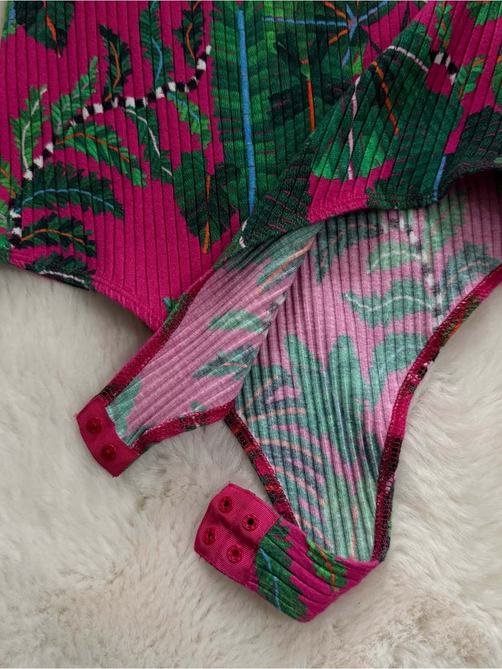 Pink Leaves Ribbed Long Sleeve Bodysuit by Farm Rio Medium - Picture 7 of 10